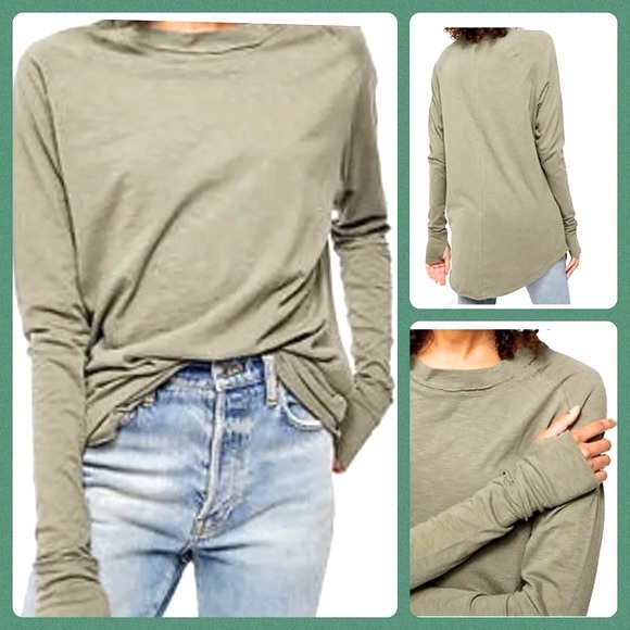 We The Free Tops - 🍒(A272) NEW Free People Arden Long Sleeve Tee. Washed Olive Green. Size: Large